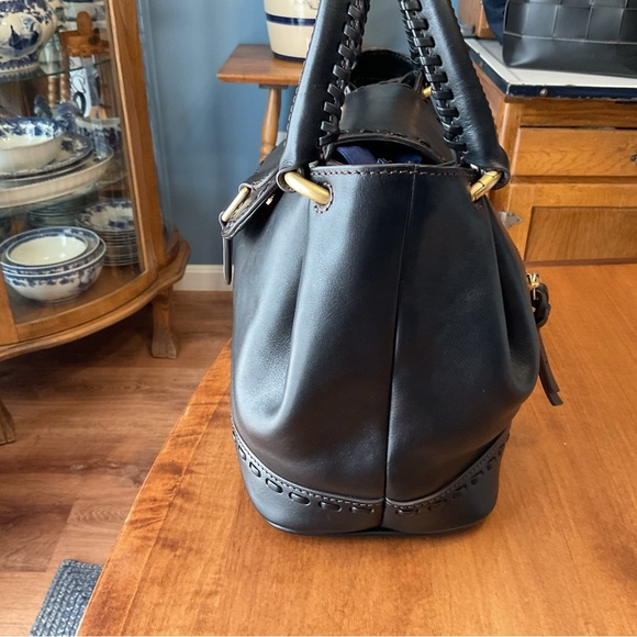 Dooney & Bourke Black Florentine Flap Satchel with Whipstitch - Picture 3 of 16